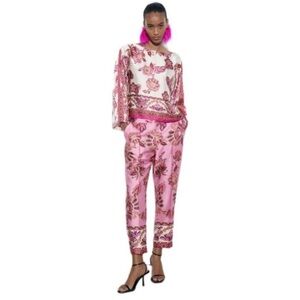 ZARA CROPPED FLORAL PRINT TROUSERS MULTICOLOURED SIZE‎ M